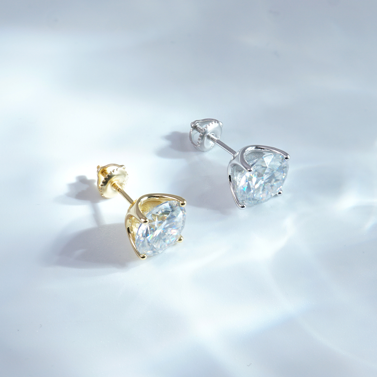 Solitaire Four Prong Earrings Screw/Butterfly Back Stud Earrings D-Color Moissanite & S925