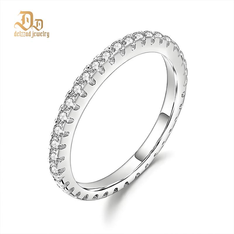 Delzzad S925 VVS D Color Synthetic Moissanite Eternity Ring Band Anniversary Valentine's Day Gifts For Women Men