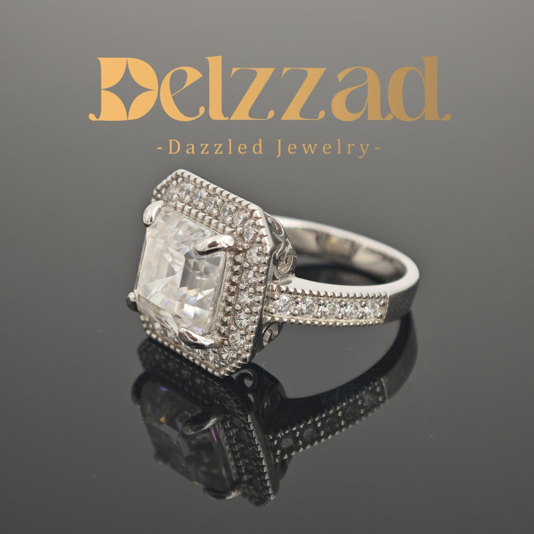 3ct Square Synthetic Moissanite Asscher Cut Halo Ring In 925 Sterling Silver