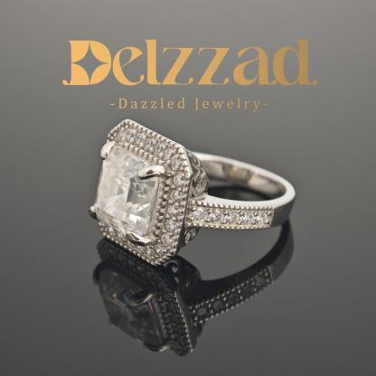 3ct Square Synthetic Moissanite Asscher Cut Halo Ring In 925 Sterling Silver