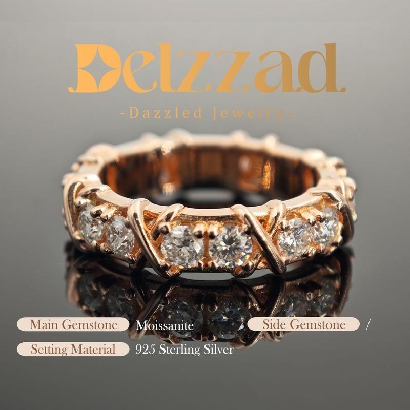 S925 VVS Synthetic Moissanite Cross Eternity Ring Gift For Wedding Anniversary