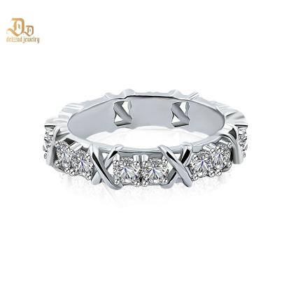 S925 VVS Synthetic Moissanite Cross Eternity Ring Gift For Wedding Anniversary
