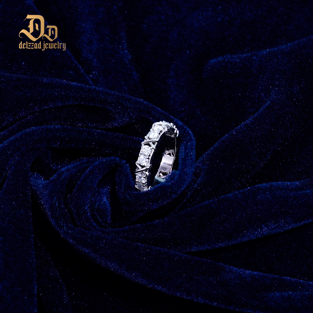 S925 VVS Synthetic Moissanite Cross Eternity Ring Gift For Wedding Anniversary