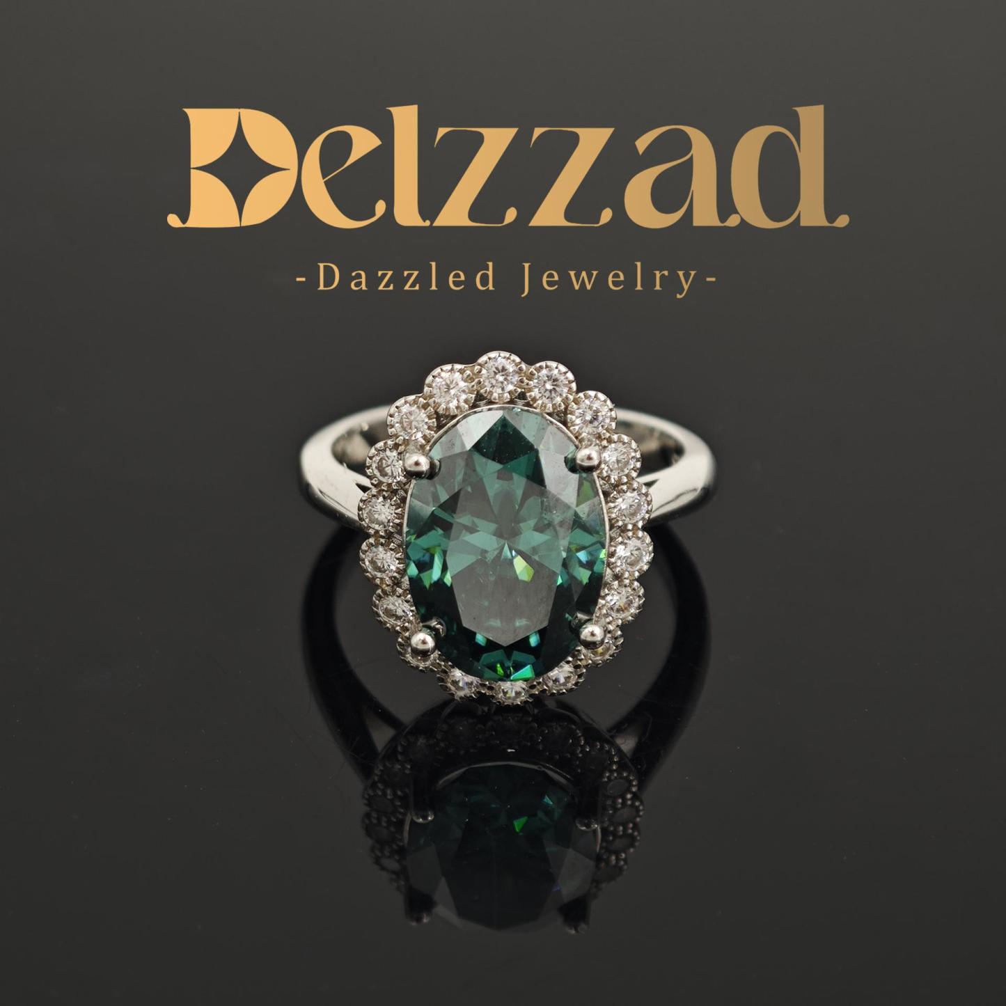 6ct Oval Synthetic Moissanite Halo Flower Ring In 925 Sterling Silver