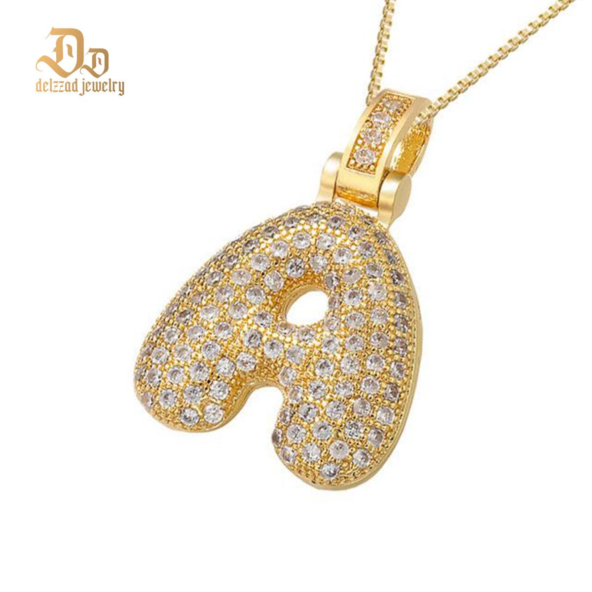 [Buy One Get Free Necklace] Hip Hop Large Letter Alphbet Zirconia Pendant Necklace
