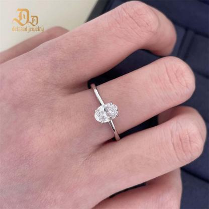 Delzzad S925 1ct Oval Cut VVS Synthetic Moissanite Solitaire Prong Promise Engagement Ring Anniversary Valentine's Day Gifts For Her