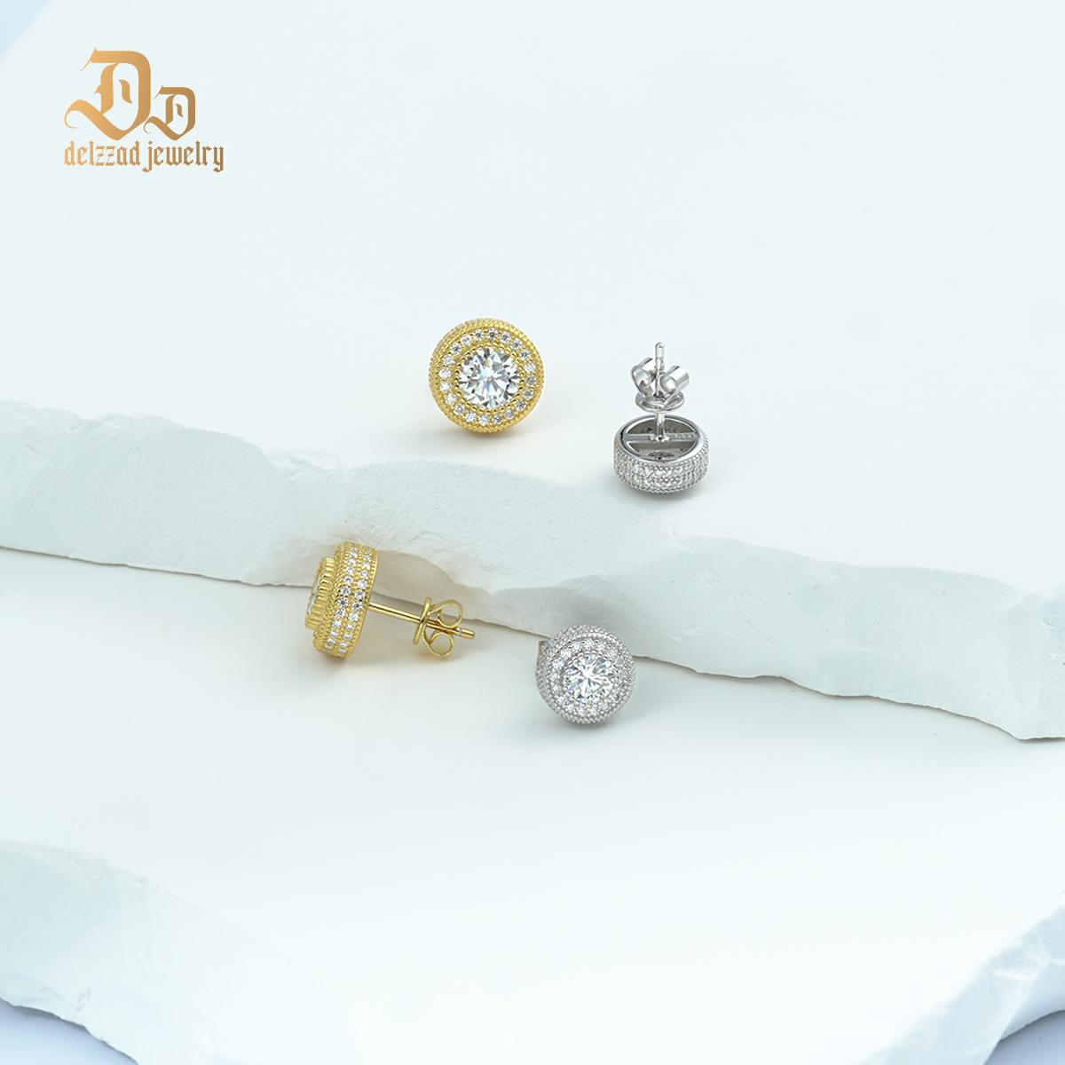 S925 Round Synthetic Moissanite Hip Hop Iced Out Halo Stud Earrings For Men Women Christmas Gifts