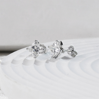 Delzzad Solitaire Clover Stud Earrings Lab-Created Moissanite Stud Earring S925 Sterling Silver Moissanite Jewelry Perfect Birthday Gift for Men Women Wedding Set