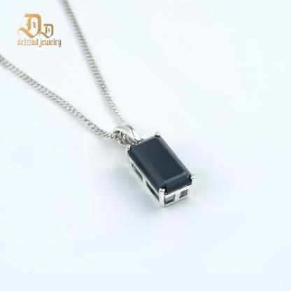 Delzzad S925 15ct Black Synthetic Moissanite Pendant Necklace Perfect St Valentine's Day Gift for Him