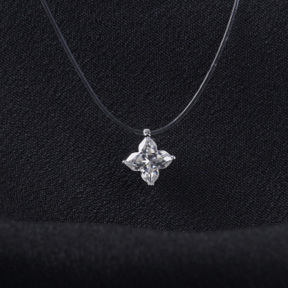 Delzzad 1ct Exquisite Leaf Clover Fishing Line Pendant Necklace Lab-Created Moissanite Necklace S925 Sterling Silver Moissanite Jewelry Engagement Wedding Anniversary Perfect Gifts