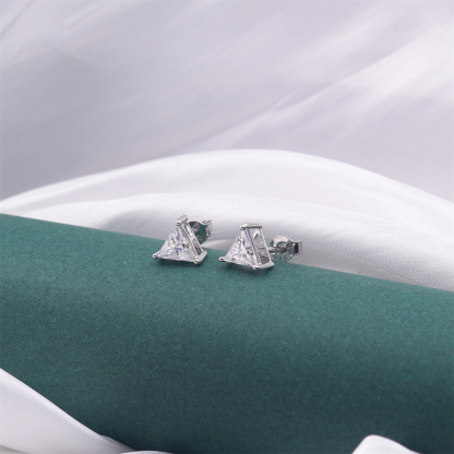 S925 Triangle Cut Synthetic Moissanite Solitaire Stud Earrings Birthday Anniversary Mother's Day Gifts