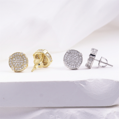 BLINGSHIELD Round Pave Stud Earrings Screw Back Butterfly Back 925S & VVS Moissanite