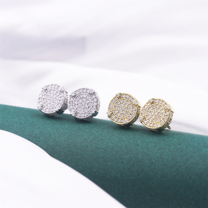 BLINGSHIELD Round Pave Stud Earrings Screw Back Butterfly Back 925S & VVS Moissanite