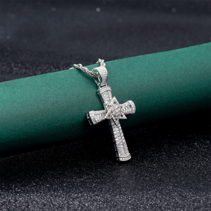 S925 3ct VVS Synthetic Moissanite Exquisite Cross Rotatable Pentagram Pendant Necklace Birthday Anniversary Gift