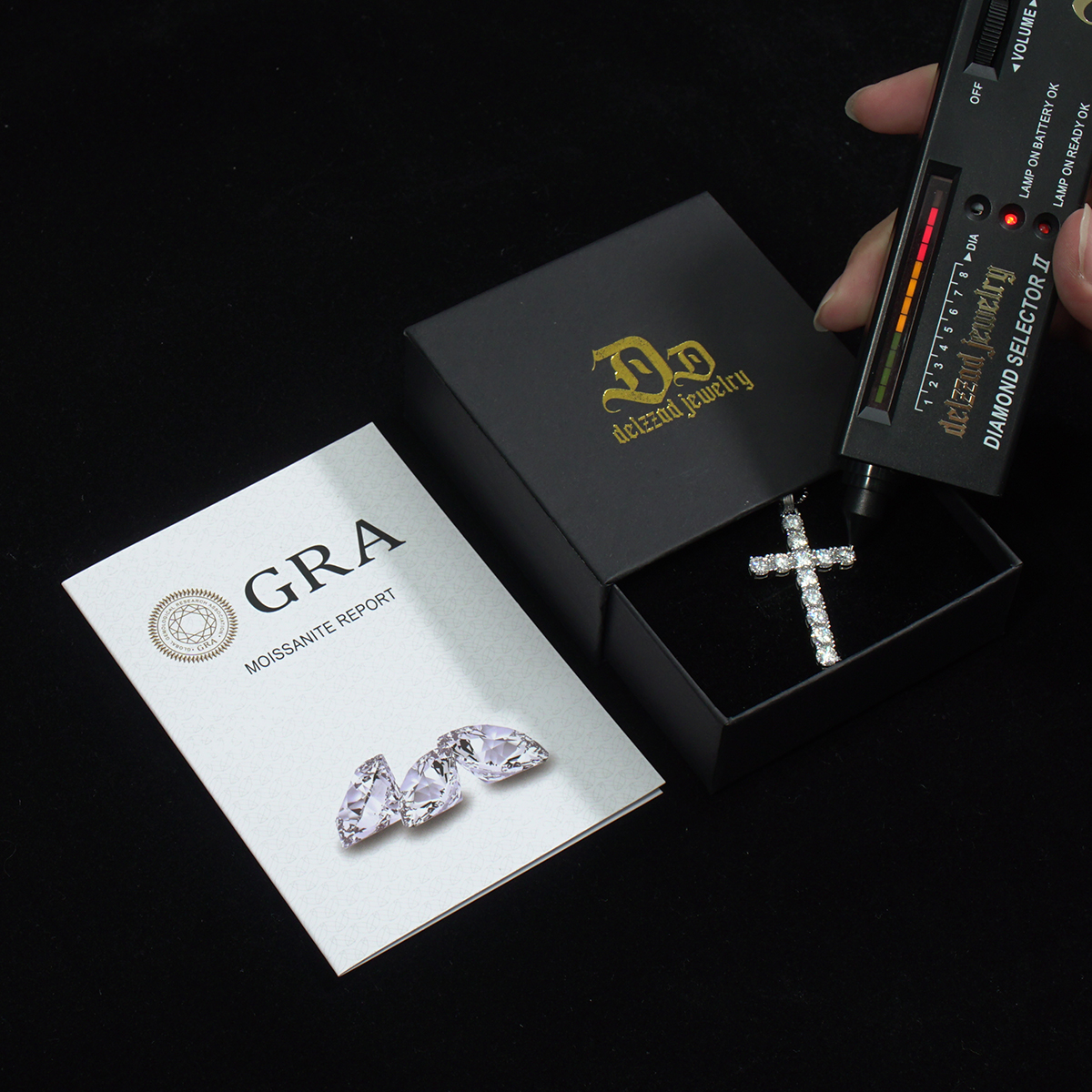 6CT BLACK WHITE SYNTHETIC MOISSANITE CROSS NECKLACE S925