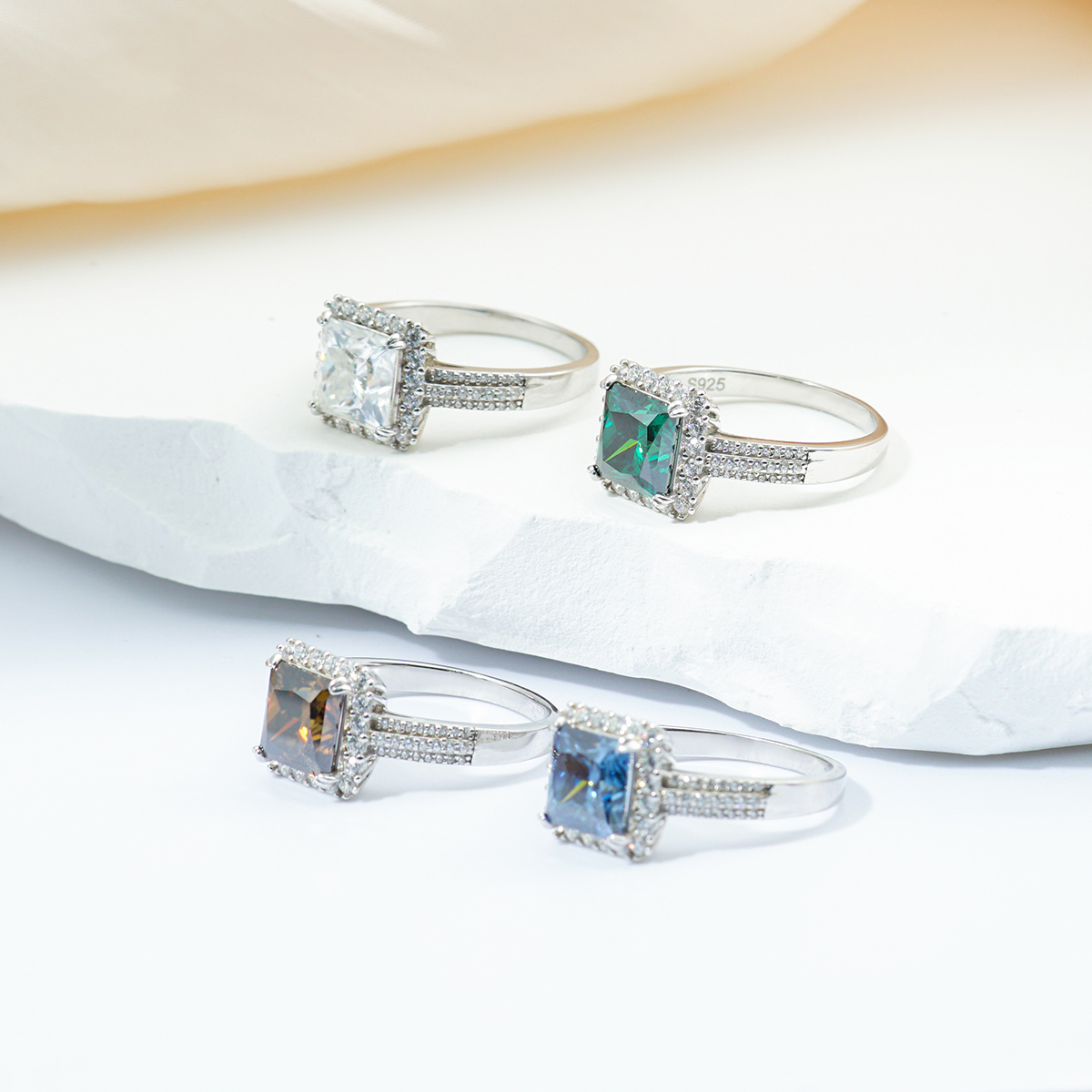 3ct S925 Princess Synthetic Moissanite Halo Ring