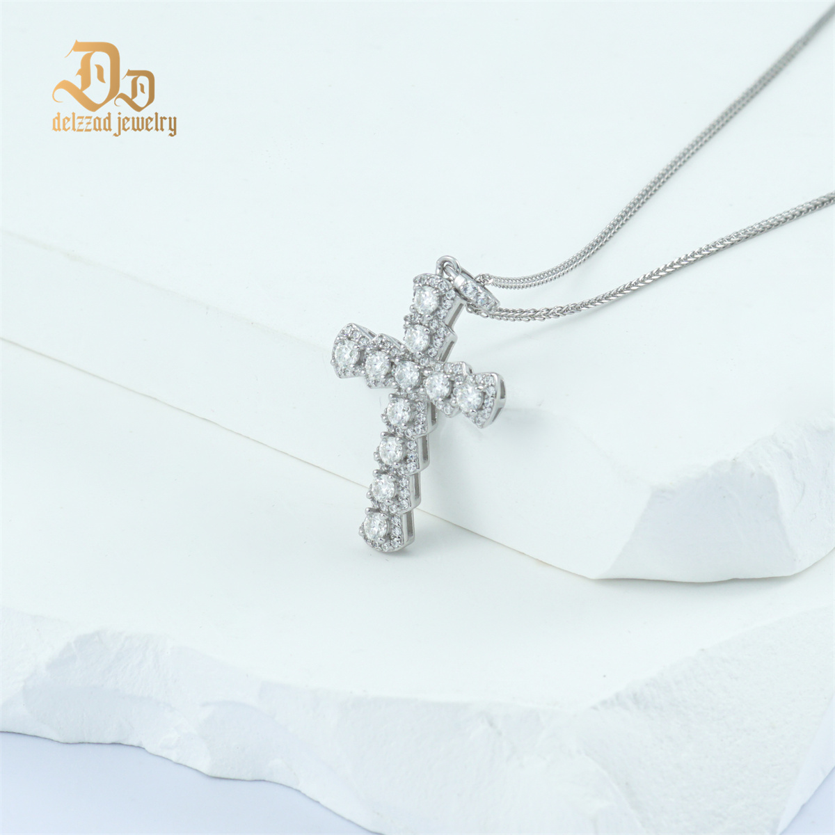 Delzzad S925 Synthetic Moissanite Cross Necklace 18inches