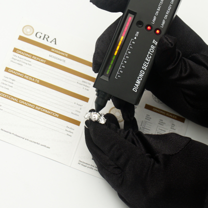 S925 Round Cut VVS Synthetic Moissanite Three-Stone Prong Engagement Ring