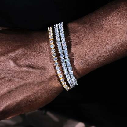 Two-tone 4mm Iced Yellow Gold-Plated CZ Cuban Link Bracelet
