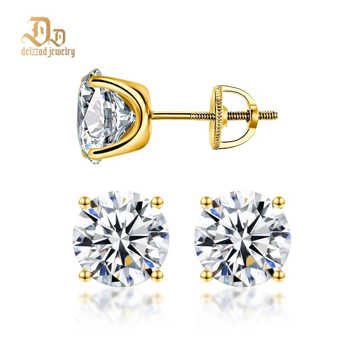 Solitaire Four Prong Earrings Screw Back Stud D-Color Moissanite & S925