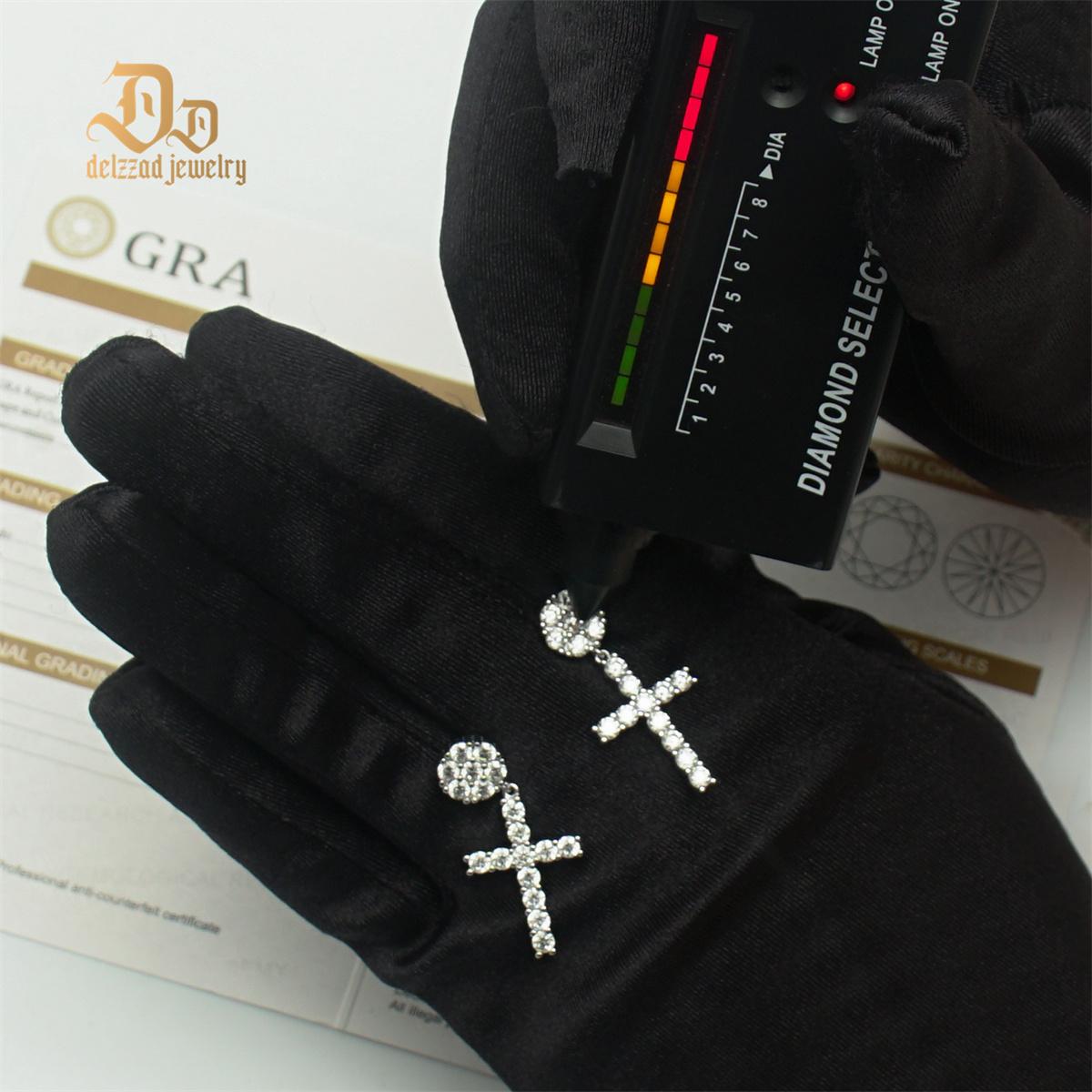 S925 Round VVS Synthetic Moissanite Hip Hop Studded Cross Dangle Earrings Valentine's Day Gift For Men Women