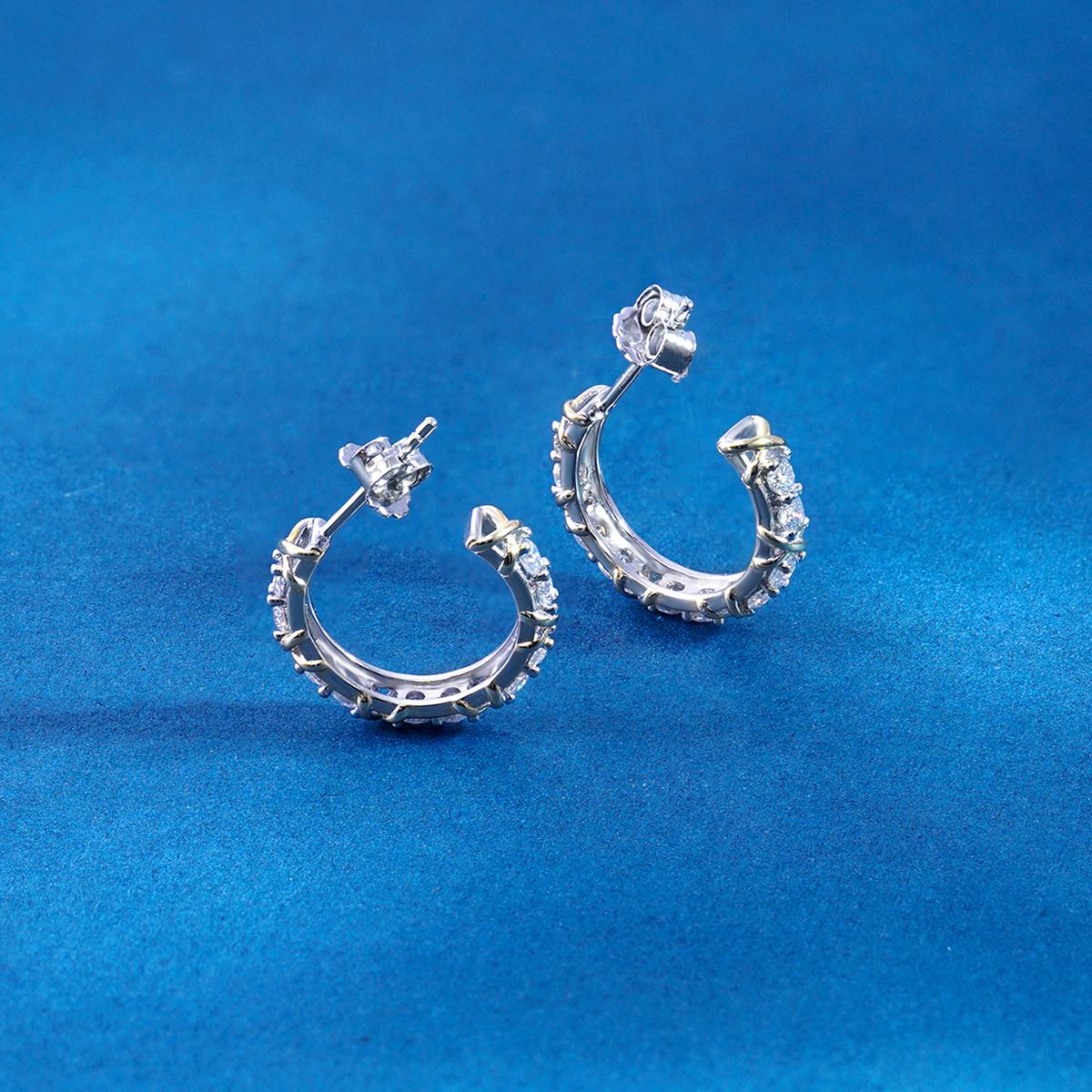 Delzzad Round Dipped Two-Tone Crossover Hoop Earrings S925 & D Color VVS Synthetic Moissanite