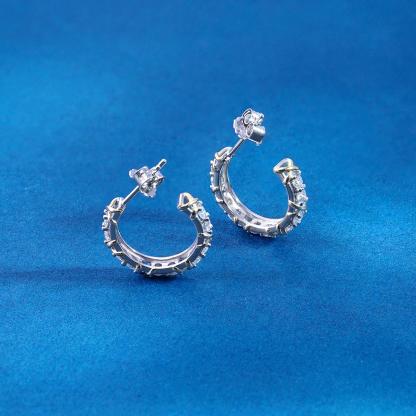 Delzzad Round Dipped Two-Tone Crossover Hoop Earrings S925 & D Color VVS Synthetic Moissanite