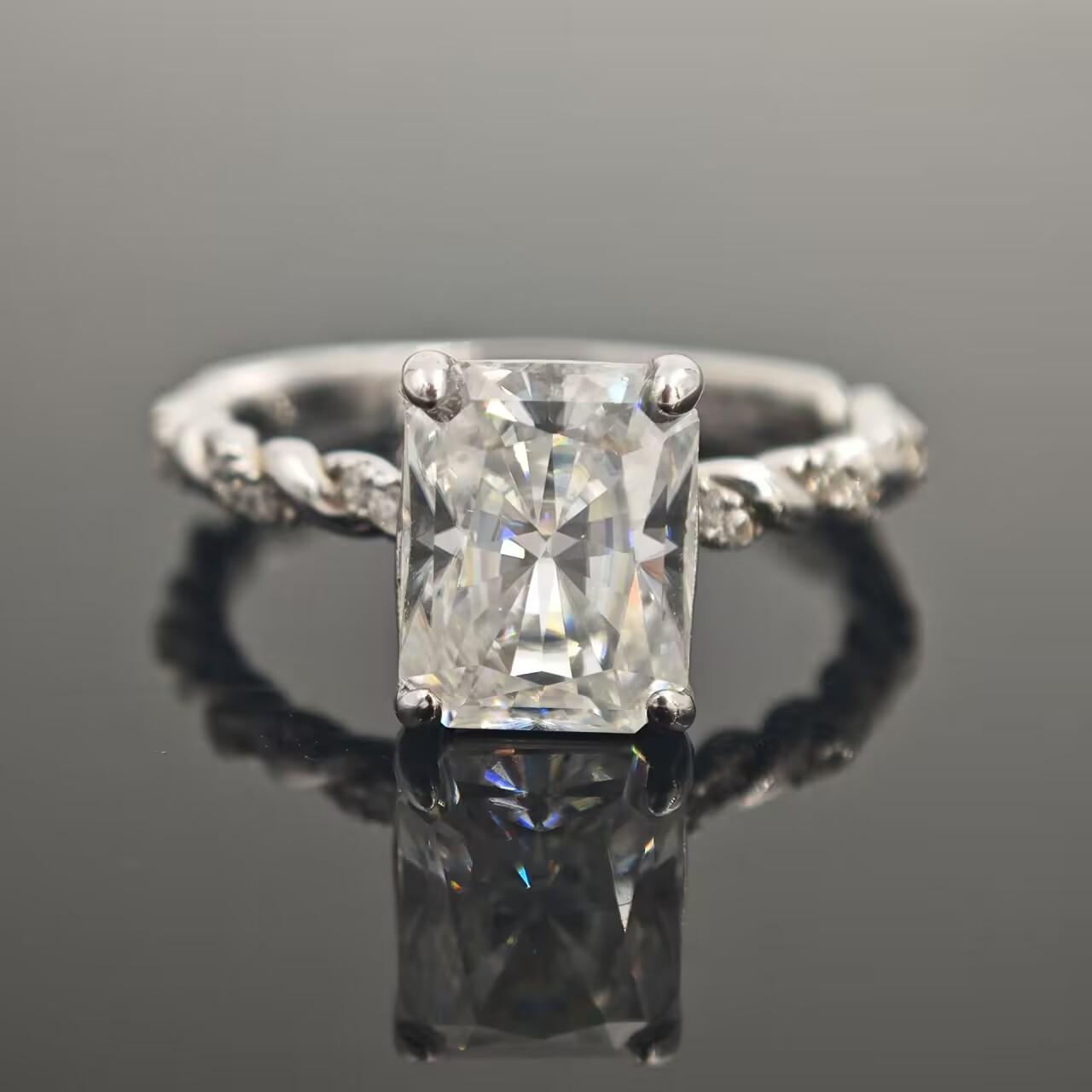 3ct Radiant Synthetic Moissanite Solitaire Twist Band Ring In 925 Sterling Silver