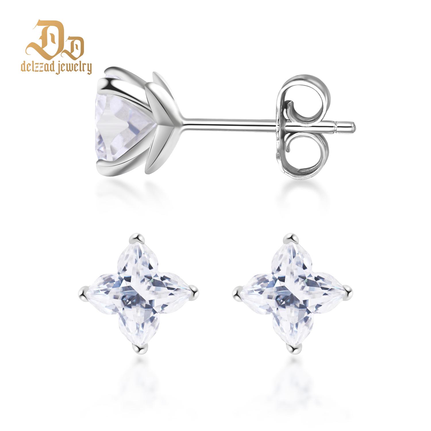 Delzzad Solitaire Clover Stud Earrings Lab-Created Moissanite Stud Earring S925 Sterling Silver Moissanite Jewelry Perfect Birthday Gift for Men Women Wedding Set