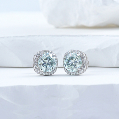 S925 Synthetic Moissanite Colored Halo Square Stud Earrings St Mother's Day Christmas Birthday Gift For Men Women