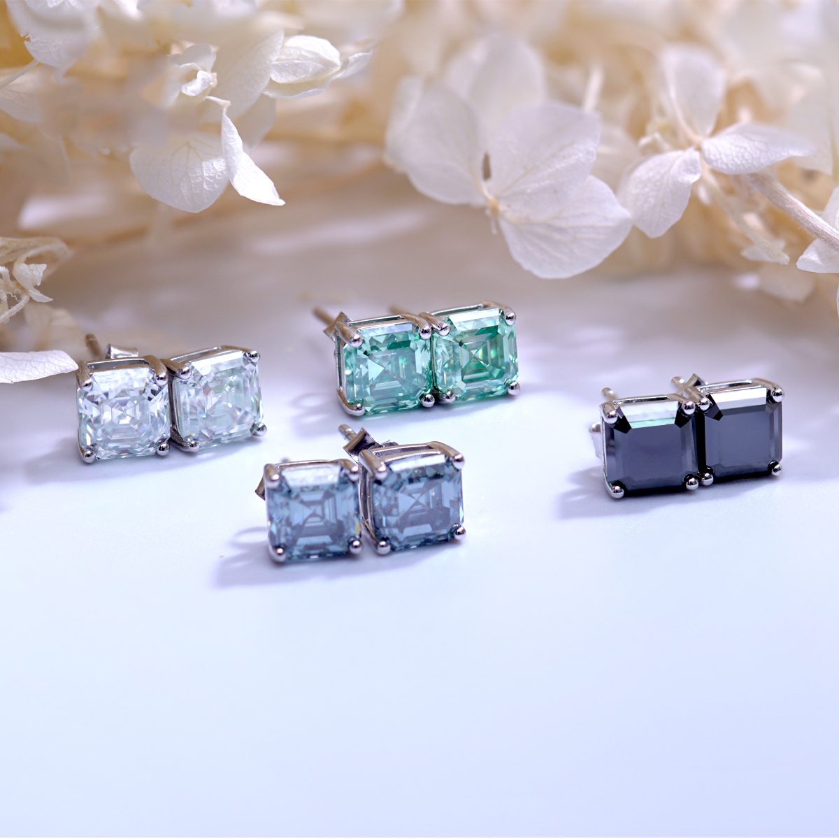 S925 Asscher Cut Synthetic Moissanite Prong Stud Earrings For Men Women