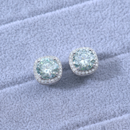 S925 Synthetic Moissanite Colored Halo Square Stud Earrings St Mother's Day Christmas Birthday Gift For Men Women