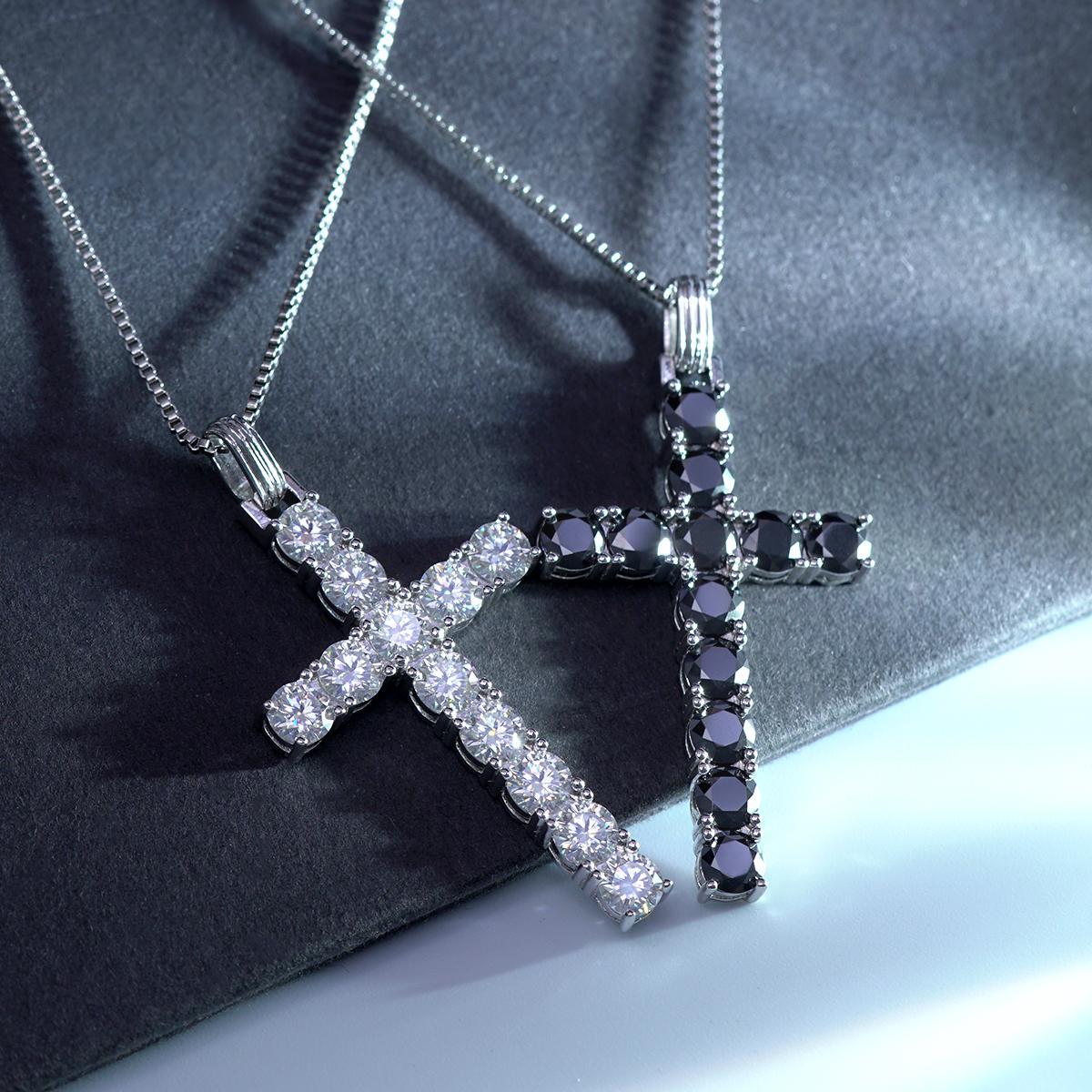 6CT BLACK WHITE SYNTHETIC MOISSANITE CROSS NECKLACE S925