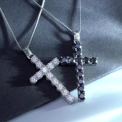 6CT BLACK WHITE SYNTHETIC MOISSANITE CROSS NECKLACE S925