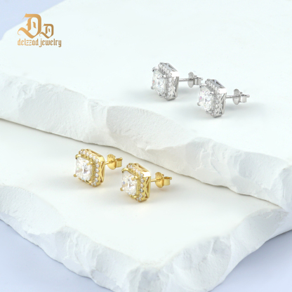 Delzzad Princess Cut Synthetic Moissanite Stud Earrings Stocking Stuffers Christmas Gifts for Men Women