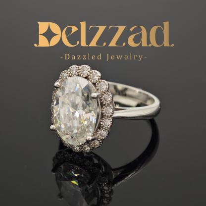 6ct Oval Synthetic Moissanite Halo Flower Ring In 925 Sterling Silver