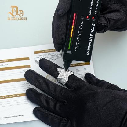 Delzzad S925 Round VVS Synthetic Moissanite Hip Hop Iced Out Stars Bling Pentagram Band Ring Valentine's Day Gifts for Men