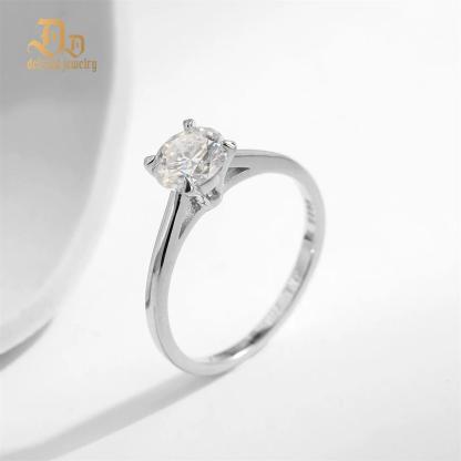 Delzzad S925 1-2ct Round VVS Synthetic Moissanite Solitaire Four-Prong Ring Band Engagement Wedding Valentine's Day Gifts For Her