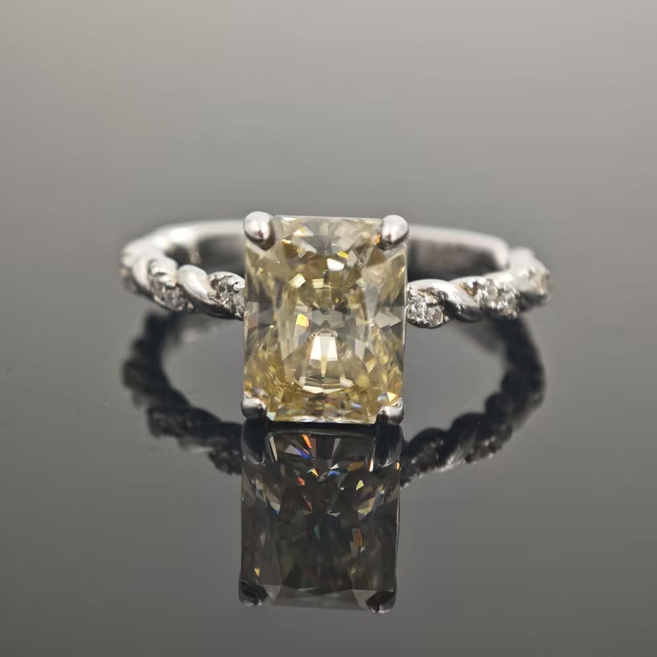 3ct Radiant Synthetic Moissanite Solitaire Twist Band Ring In 925 Sterling Silver