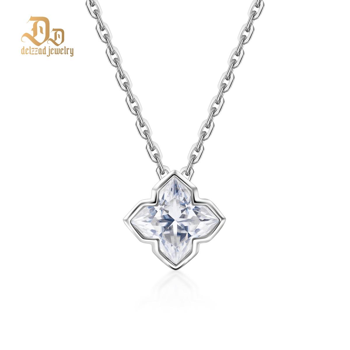 Delzzad 1ct Sparkling Leaf Clover Cut Pendant Necklace Lab-Created Moissanite Necklace S925 Sterling Silver Moissanite Jewelry Engagement Wedding Anniversary Perfect Gifts