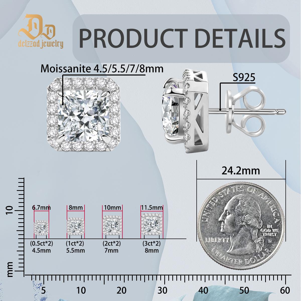 Radiant Cut Synthetic Moissanite Stud Earrings St Valentine's Day Gifts For Men Women