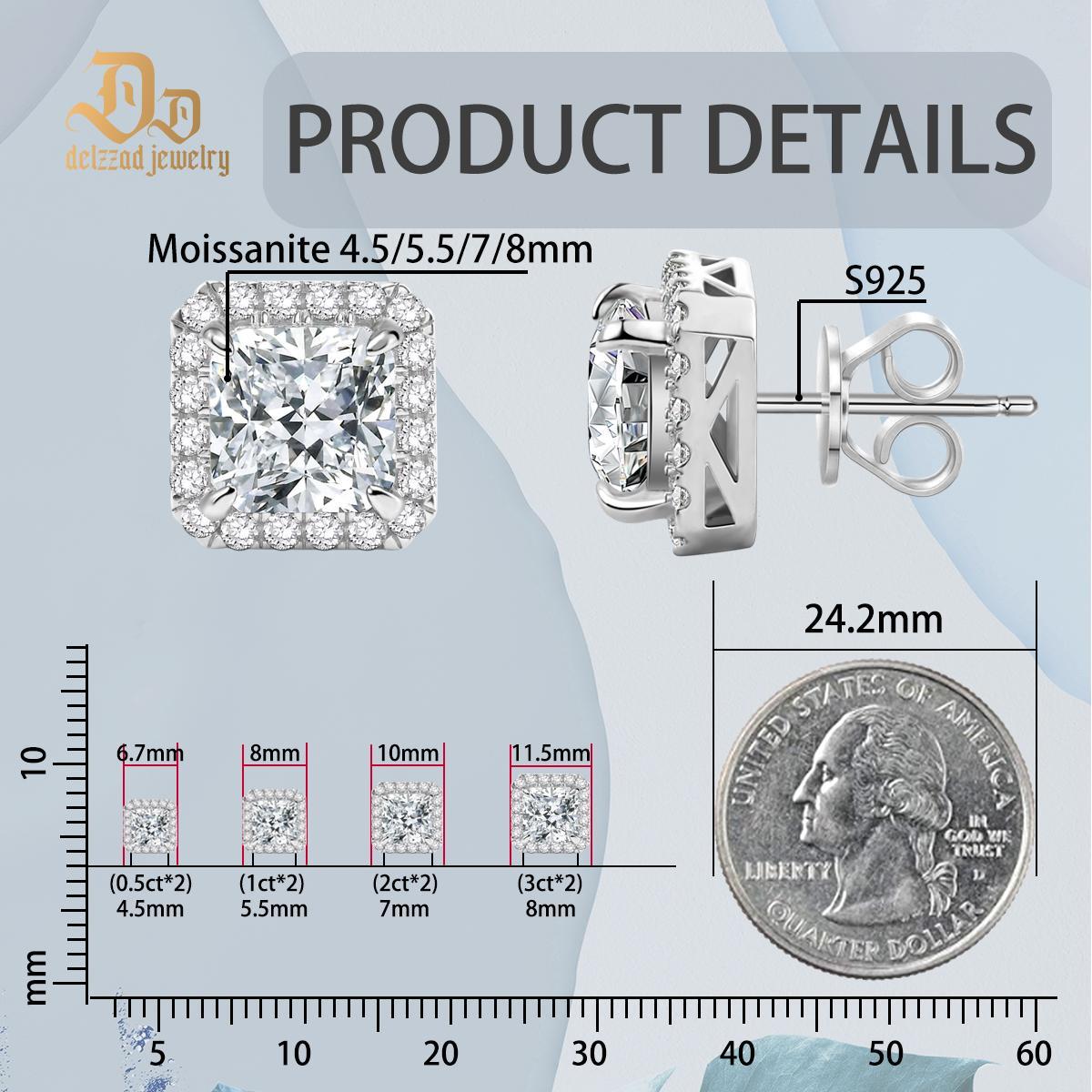 Radiant Cut Synthetic Moissanite Stud Earrings St Valentine's Day Gifts For Men Women