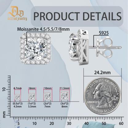 Radiant Cut Synthetic Moissanite Stud Earrings St Valentine's Day Gifts For Men Women