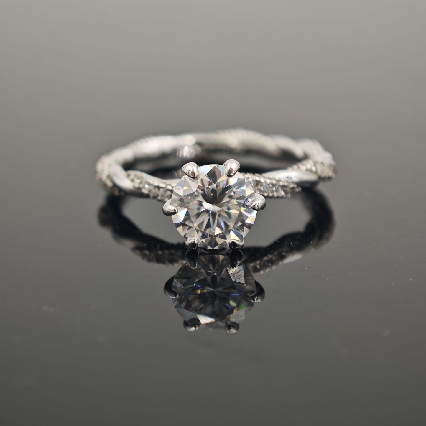 1ct Round Synthetic Moissanite Rope Ring In 925 Sterling Silver