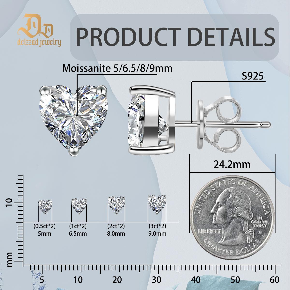 S925 Heart Cut Synthetic Moissanite Heart Shape Solitaire Stud Earrings