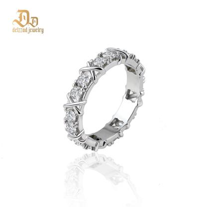 Delzzad S925 VVS Synthetic Moissanite Hip Hop Cross Eternity Ring Wedding Anniversary Gift for Men Women