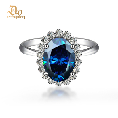 6ct Oval Synthetic Moissanite Halo Flower Ring In 925 Sterling Silver