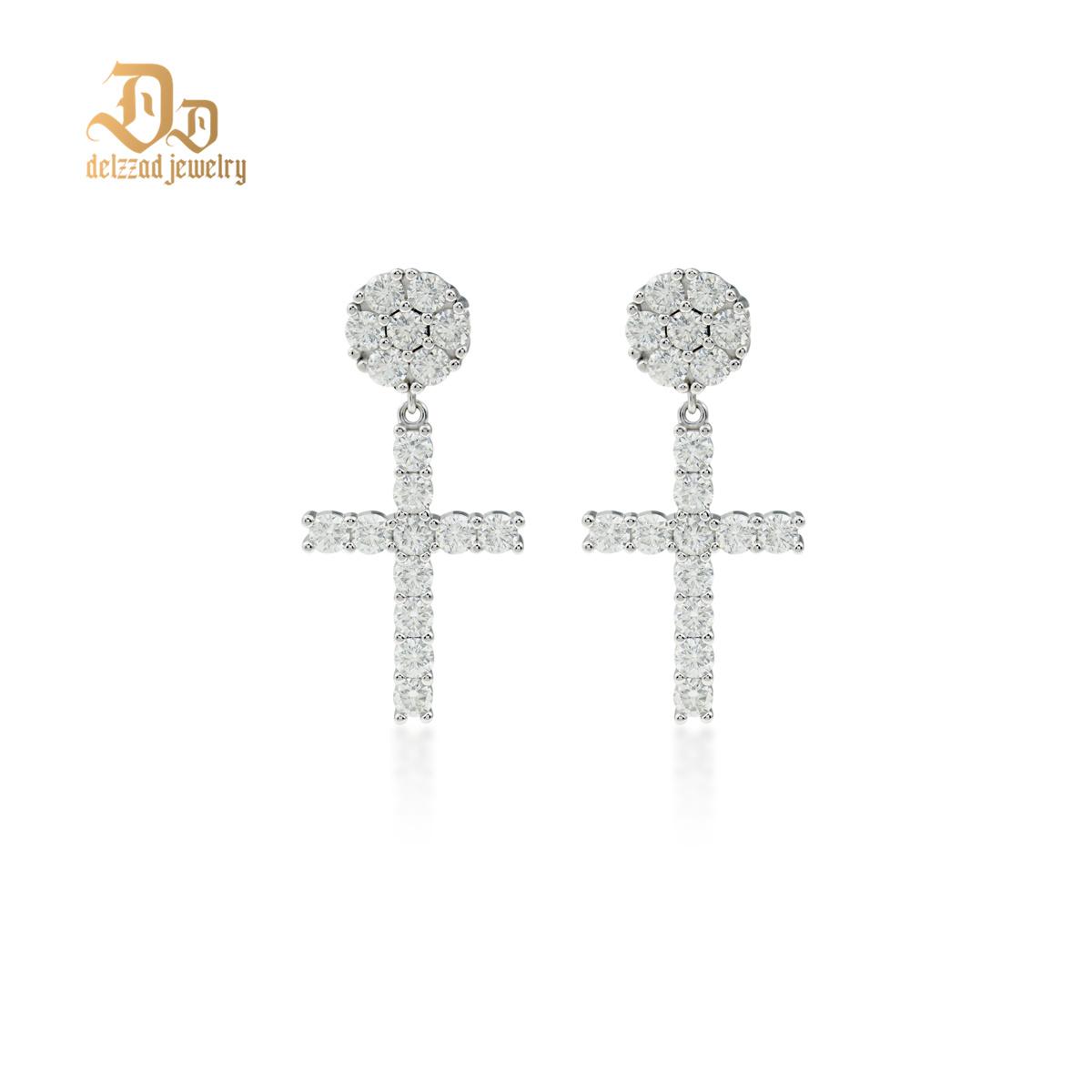 S925 Round VVS Synthetic Moissanite Hip Hop Studded Cross Dangle Earrings Valentine's Day Gift For Men Women