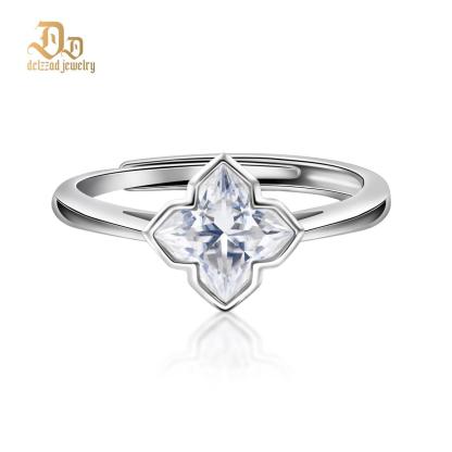 Delzzad 1ct Exquisite Adjustable Clover Ring D Color VVS Synthetic Moissanite S925 Blossom Ring Band Jewelry Perfect Birthday Engagement Wedding Anniversary Gift for Women