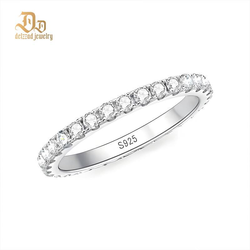 Delzzad S925 VVS D Color Synthetic Moissanite Eternity Ring Band Anniversary Valentine's Day Gifts For Women Men